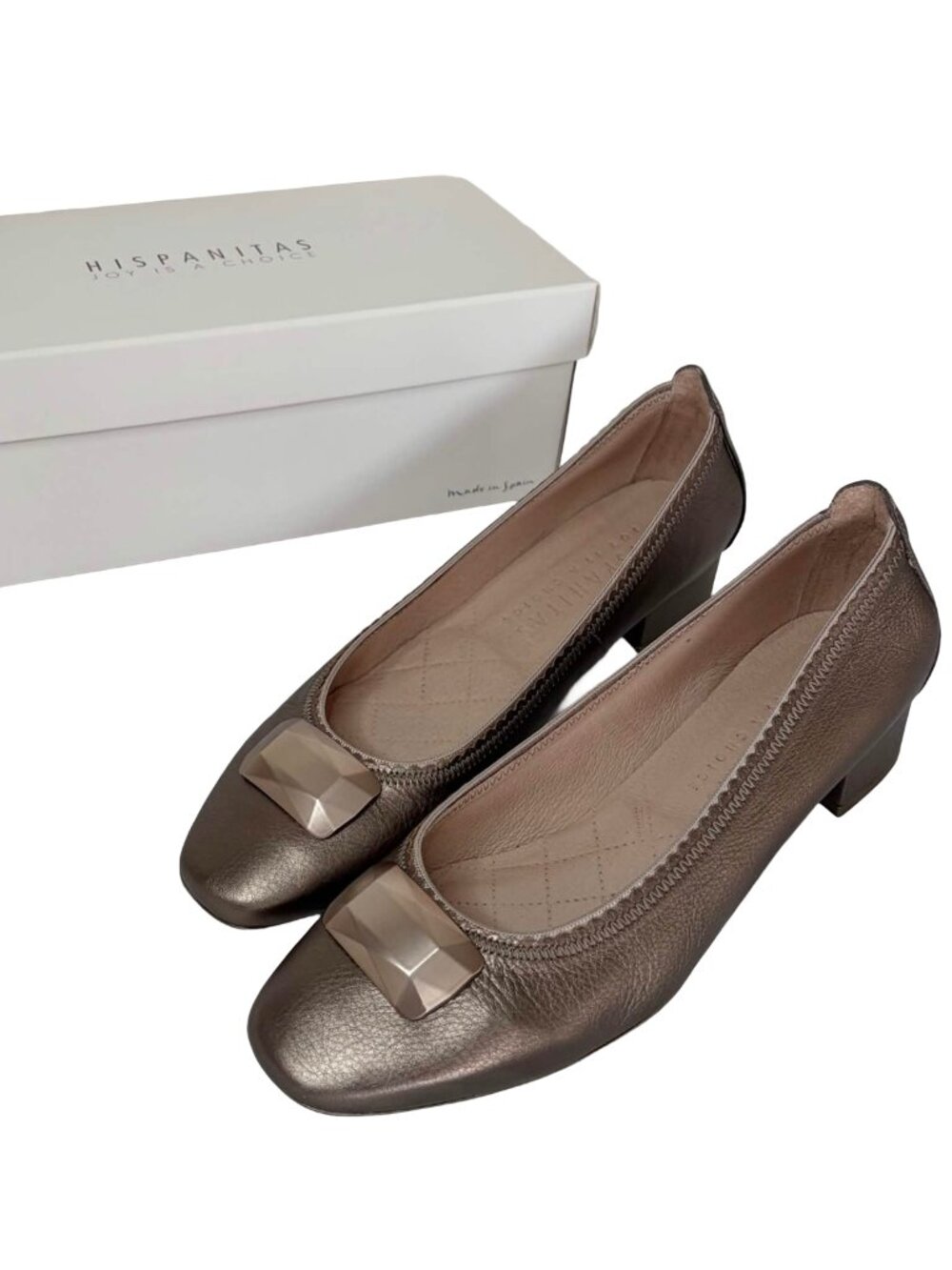 Hispanitas CARIBU Metallic Leather Block Heel Pumps Women's 10.5 Spain NWB